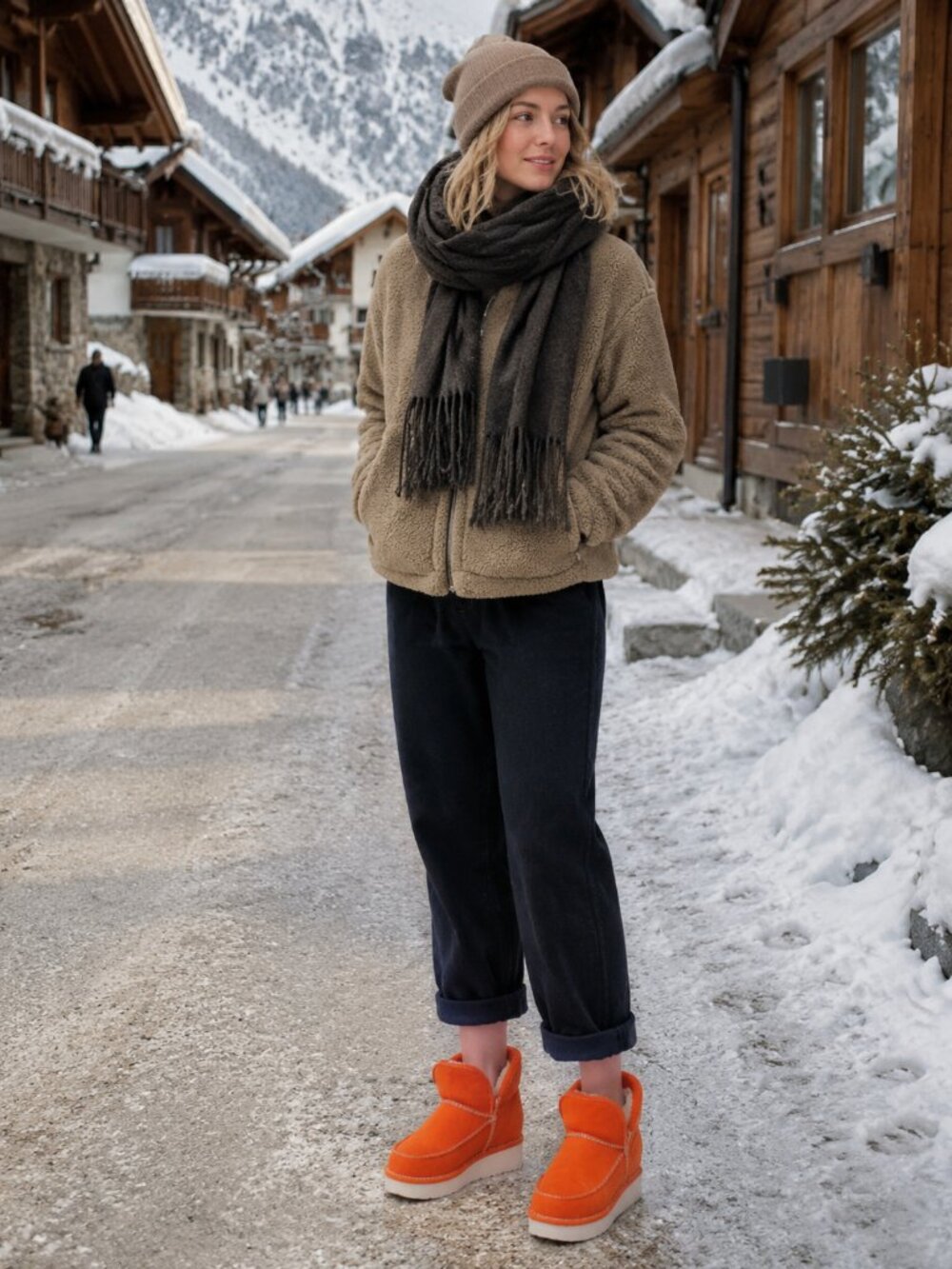 MOU Eskimo Shearling Lined Wedge Boots Orange Sz 7